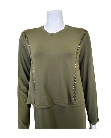Pierre Balmingo Paris 05-4524A-NLL Olive Modal Nursing Nightgown with Gemstones myselflingerie.com